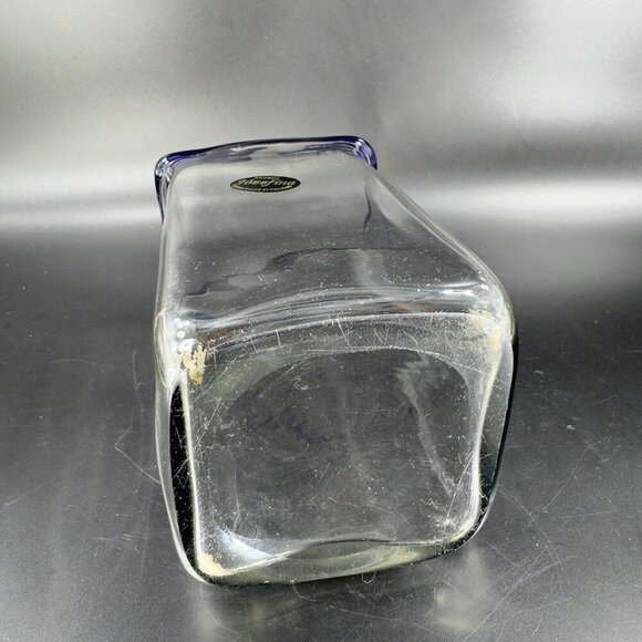 Krosno Jozefina Hand Blown Glass Vase Made In Poland Clear Cobalt Blue Edges VTG - Picture 7 of 16